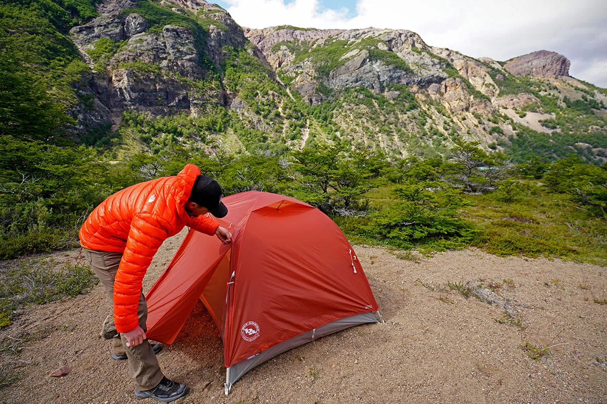 Big Agnes Copper Spur backpacking tent with vestibule open showing spacious interior